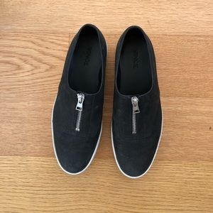 Vince Warner Zip Suede Platform Sneakers in Black